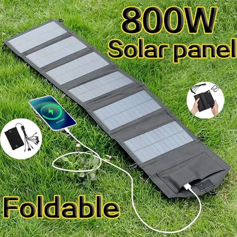 800W Foldable Solar Panel Portable 6-fold  Solar Panels Charger USB 5V DC Full Time Power Solar Panel Mobile Power Supply - Stereotech