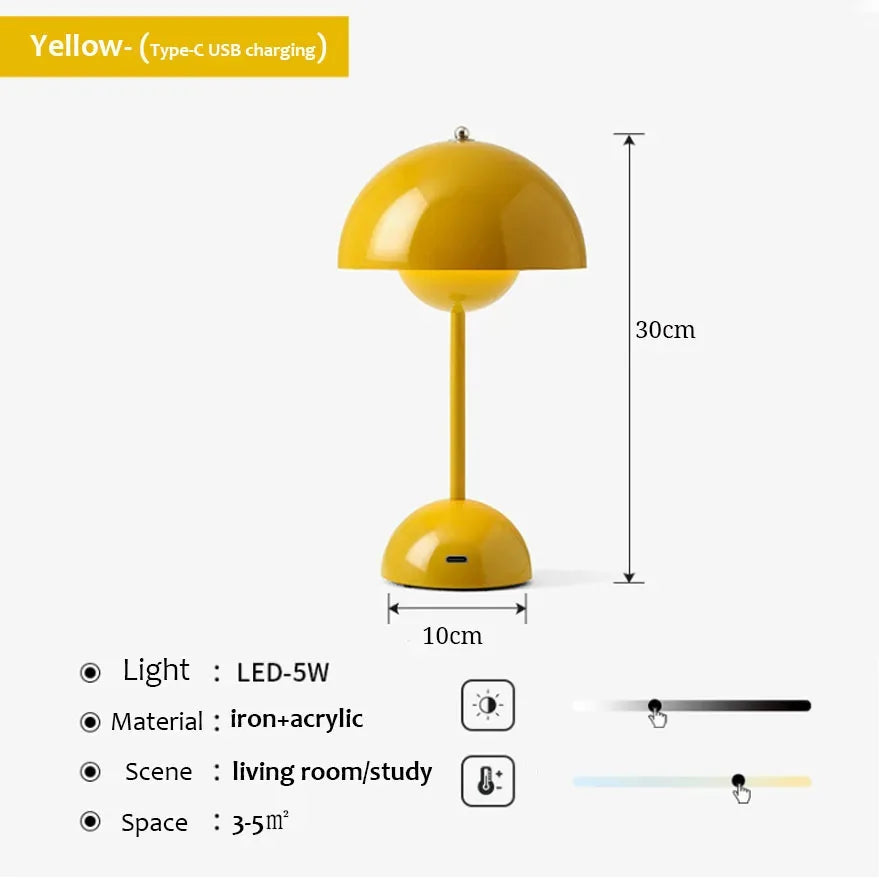 Nordic LED Table Lamp Mushroom Desk Light Type-C Rechargeable Top Touch Switch Lantern Room Decoration Night Lights for Bedroom