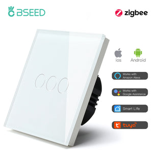 BSEED Smart Zigbee Switches 1/2/3Gang 1Way Intelligent Touch Light Switch Wall Sensor Switches Tuya Smart Life Google Alexa