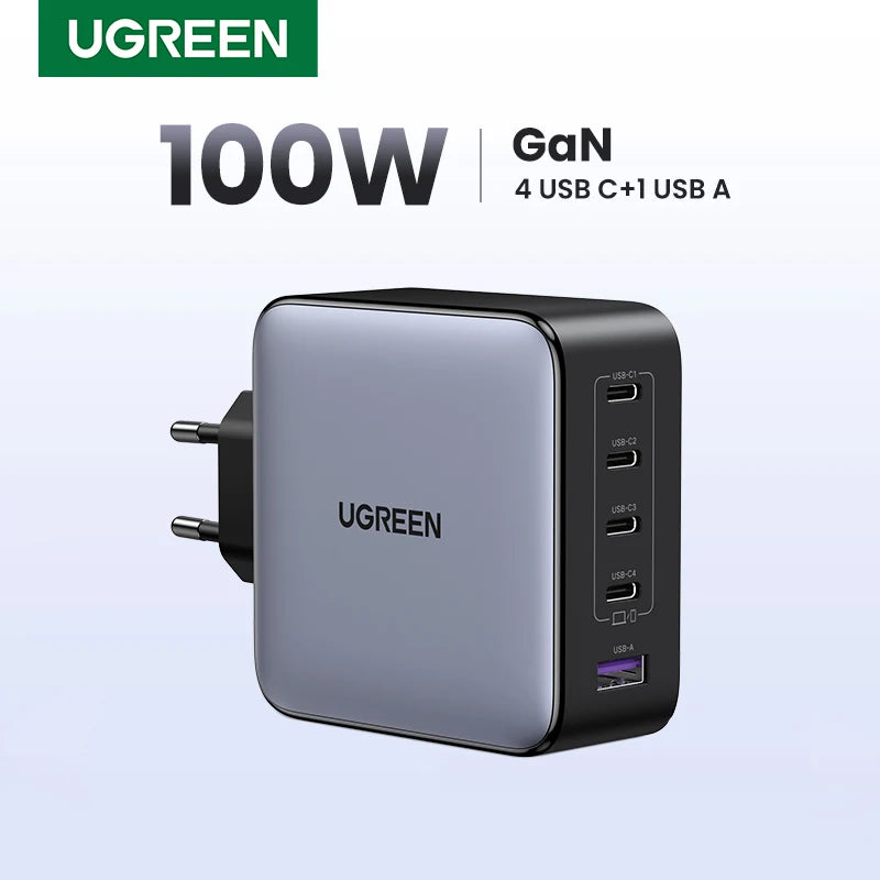 UGREEN 100W GaN Charger 5 Ports USB C Charger QC4.0 3.0 PPS For Macbook Air Laptop Tablet PDFast Charger For iPhone 16 15 14 Pro