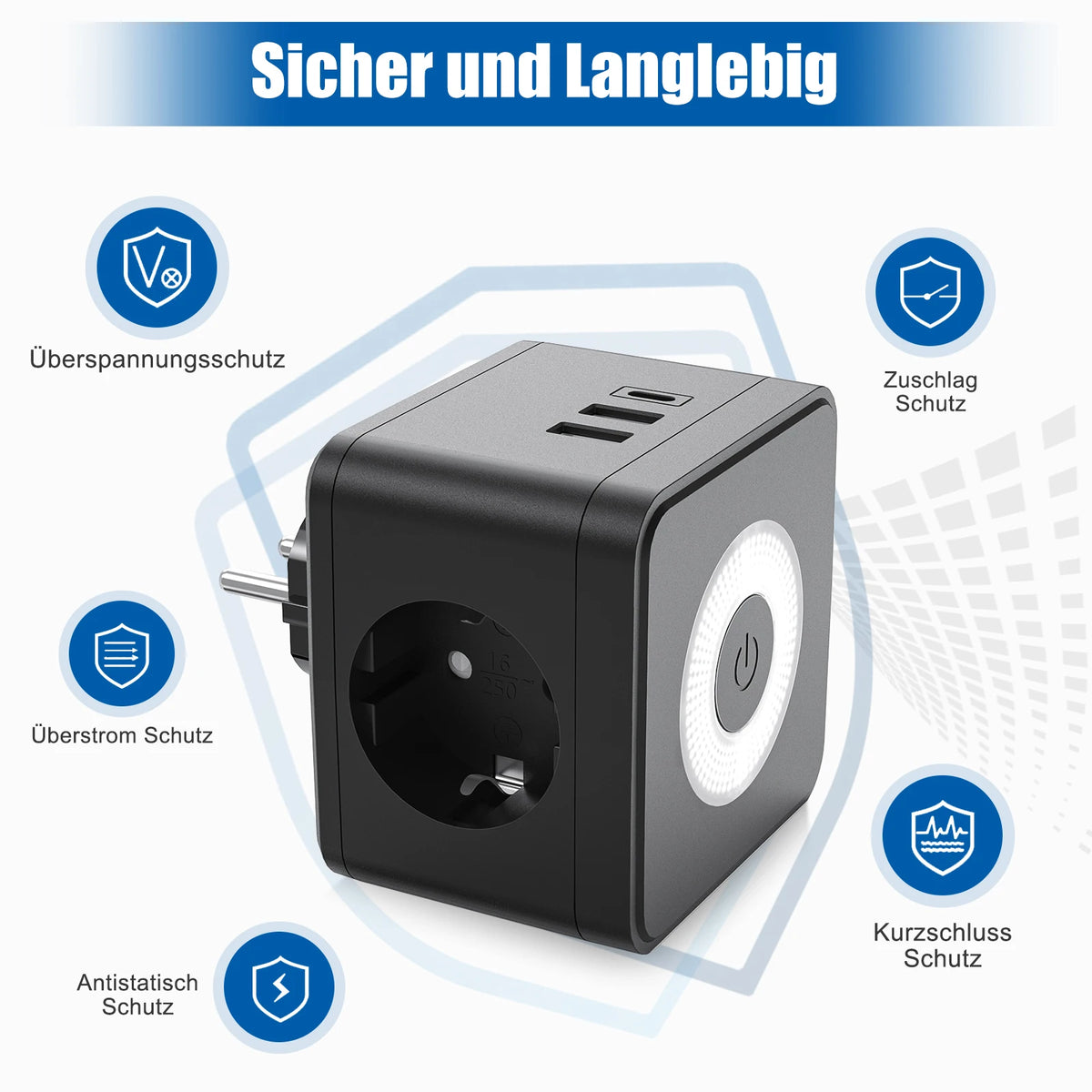 EU Plug Power Strip Cube with 2 AC Outlets 3 USB Charging Ports 250V/16A Multicontact Electric Socket Adapter With Night Light