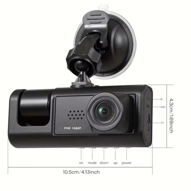 3 Channel DashCam 1080P FHD Car Camera, Front Rear Inside 3-Lens Car DVR Recorder, Equipped 2&quot; IPS Screen Vehicle Camera