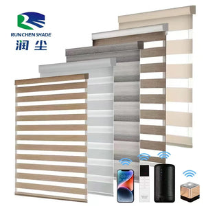 Smart Motorized Zebra Blinds Work with Alexa, Remote Control Smart Blinds, 90% Blackout Light Filtering Day Night Sheer Shades