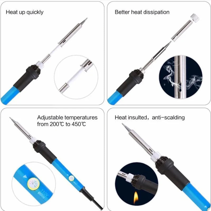 7 in 1 Set Adjustable Temperature Electric Soldering Iron 110V/220V 60W Electric Soldering Iron Set Welding Solder Repair Tool