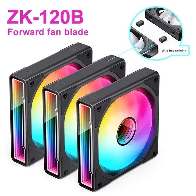 JONSBO ZK-120 3 in 1 Wire-free Splicing PC Case Fan 3Pin ARGB Motherboard Sync 12CM PWM Infinite Mirror Mute Chassis Cooling Fan