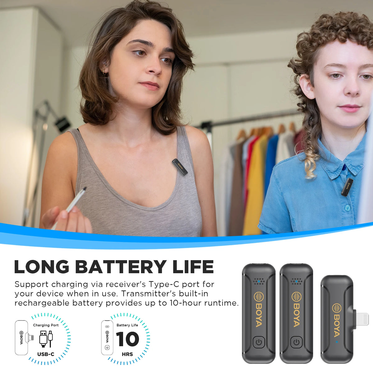 BOYA BY-WM3T2 Professional Wireless Lavalier Lapel Mini Microphone for iphone ipad Android Live Broadcast Streaming Vlogging