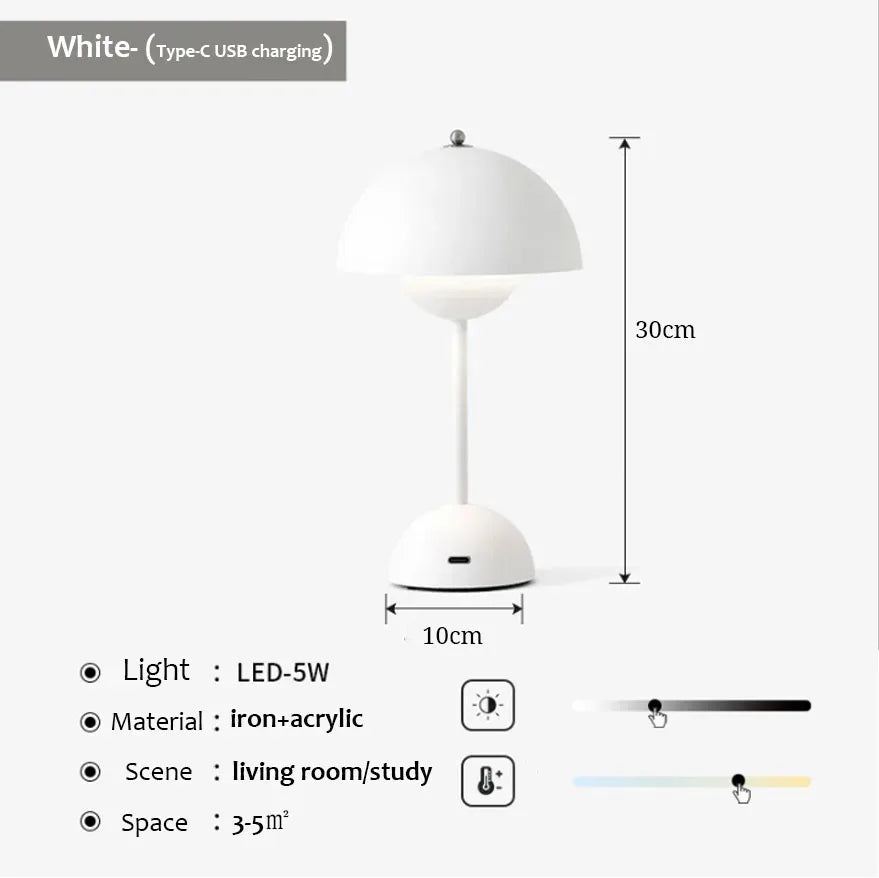 Nordic LED Table Lamp Mushroom Desk Light Type-C Rechargeable Top Touch Switch Lantern Room Decoration Night Lights for Bedroom