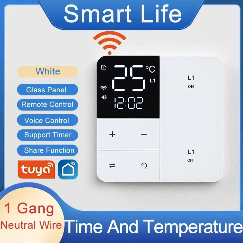 Tuya Smart Wifi Switch With temperature time display function 100-250V 1/2/3 Gang Wall Light Button Switch Timing remote control