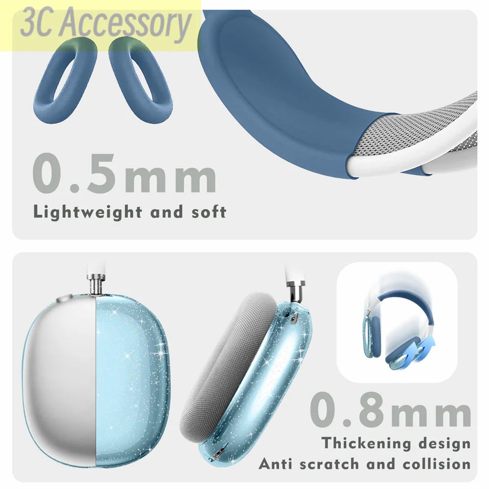 New glitter Black/Blue/Pink/Green/Clear 3 in 1 Earphone Case For Apple AirPods Max 3D Luxury Silicone Air pods Protective Cover - Stereotech