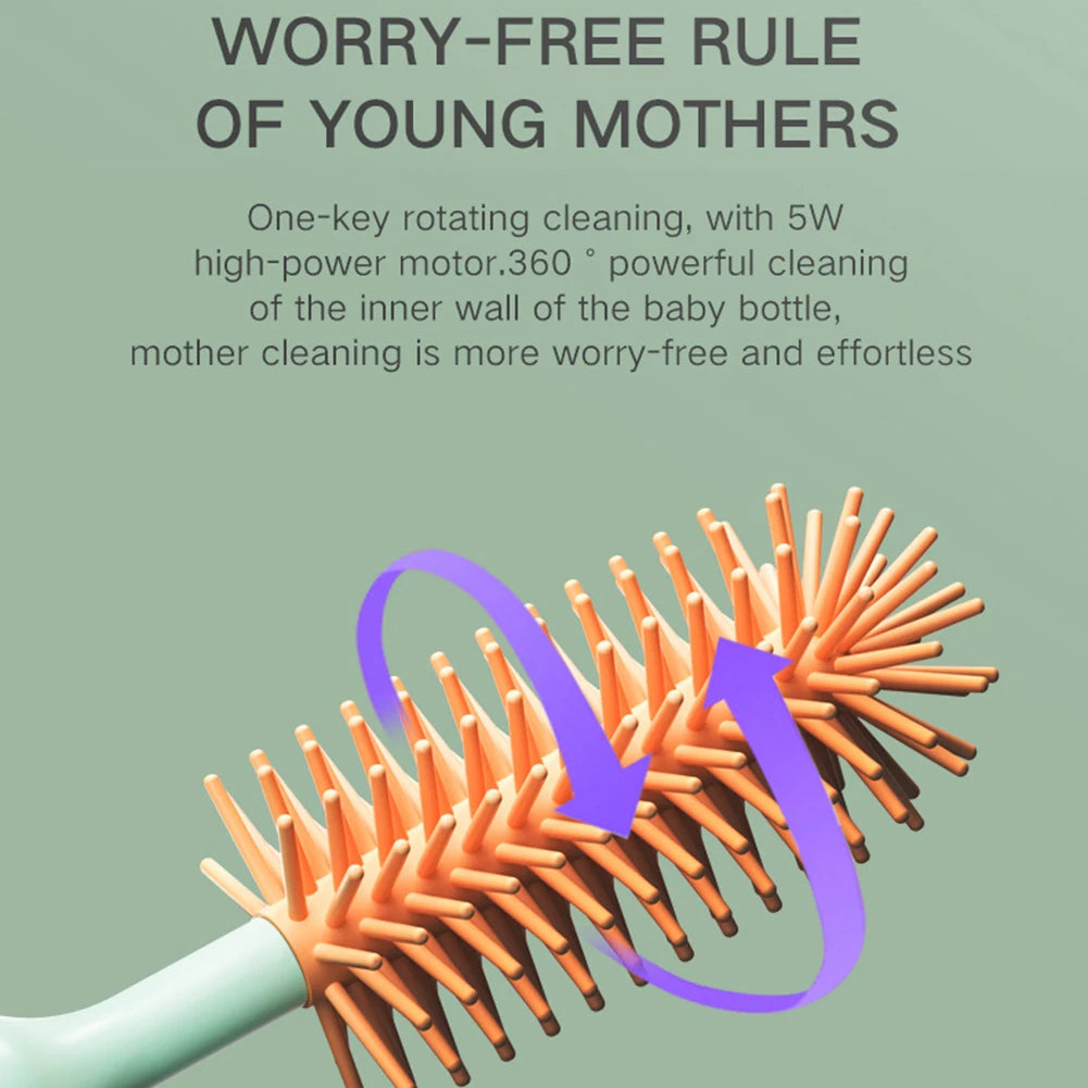 Electric Silicone Bottle Brush Baby Pacifier Thermos Cup Straw Cleaning Brush Long Handle Travel Cleaning Tools Set 1200mAh