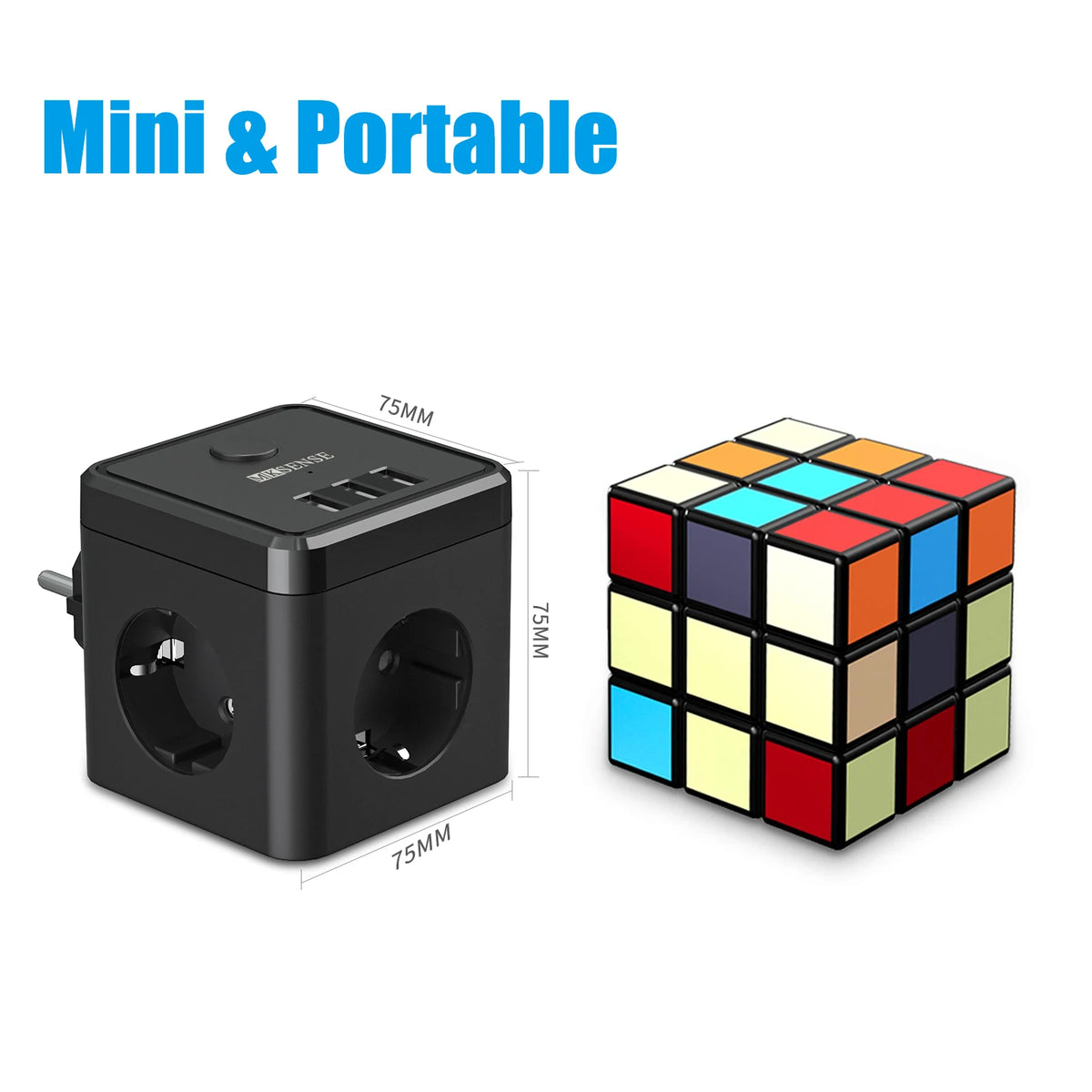 EU Plug Electric Power Strip Cube with 3 AC Outlets 3 USB Port  2400W 5V 2.4A Multi Socket with Switch for Home Without Cable