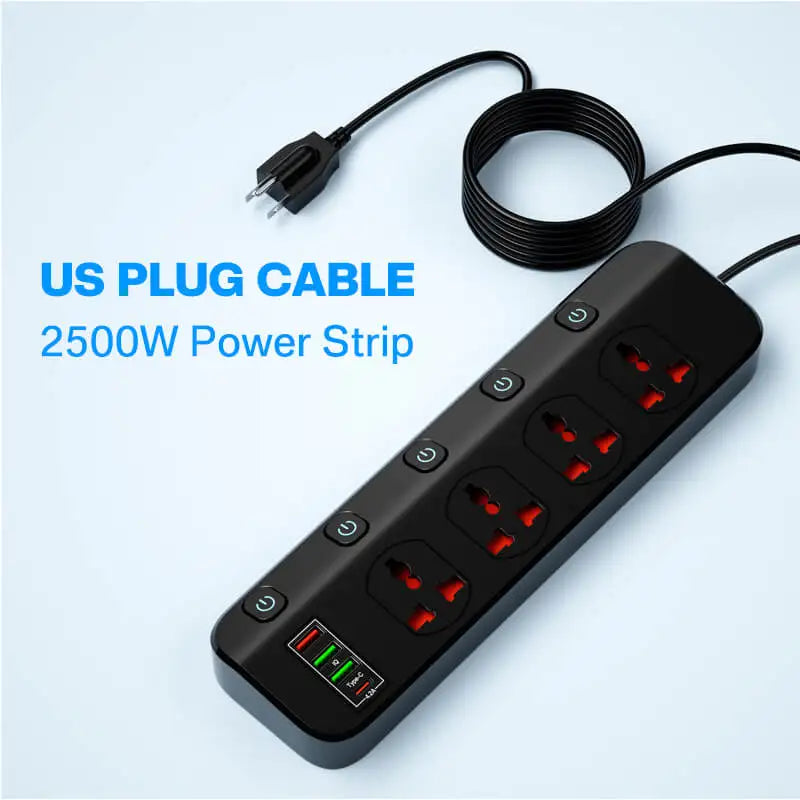 2500W Smart Power Strip USB Wall Socket With Surge Protector 1.97m Extension Cord Type C USB Socket Plug Adapter for Home Office