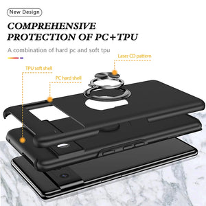 Heavy Duty Armor Shockproof Case For Google Pixel 7 Pro 6A Magnetic Metal Ring Holder Hard Plastic Phone Cover Coque Fundas