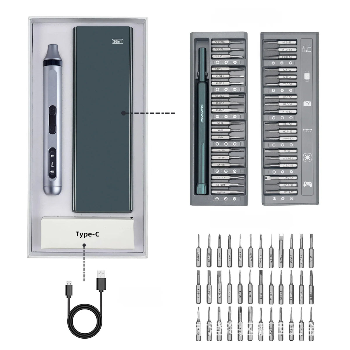 Rechargeable long-lasting screwdriver set Precision multi-function silent rechargeable screwdriver set