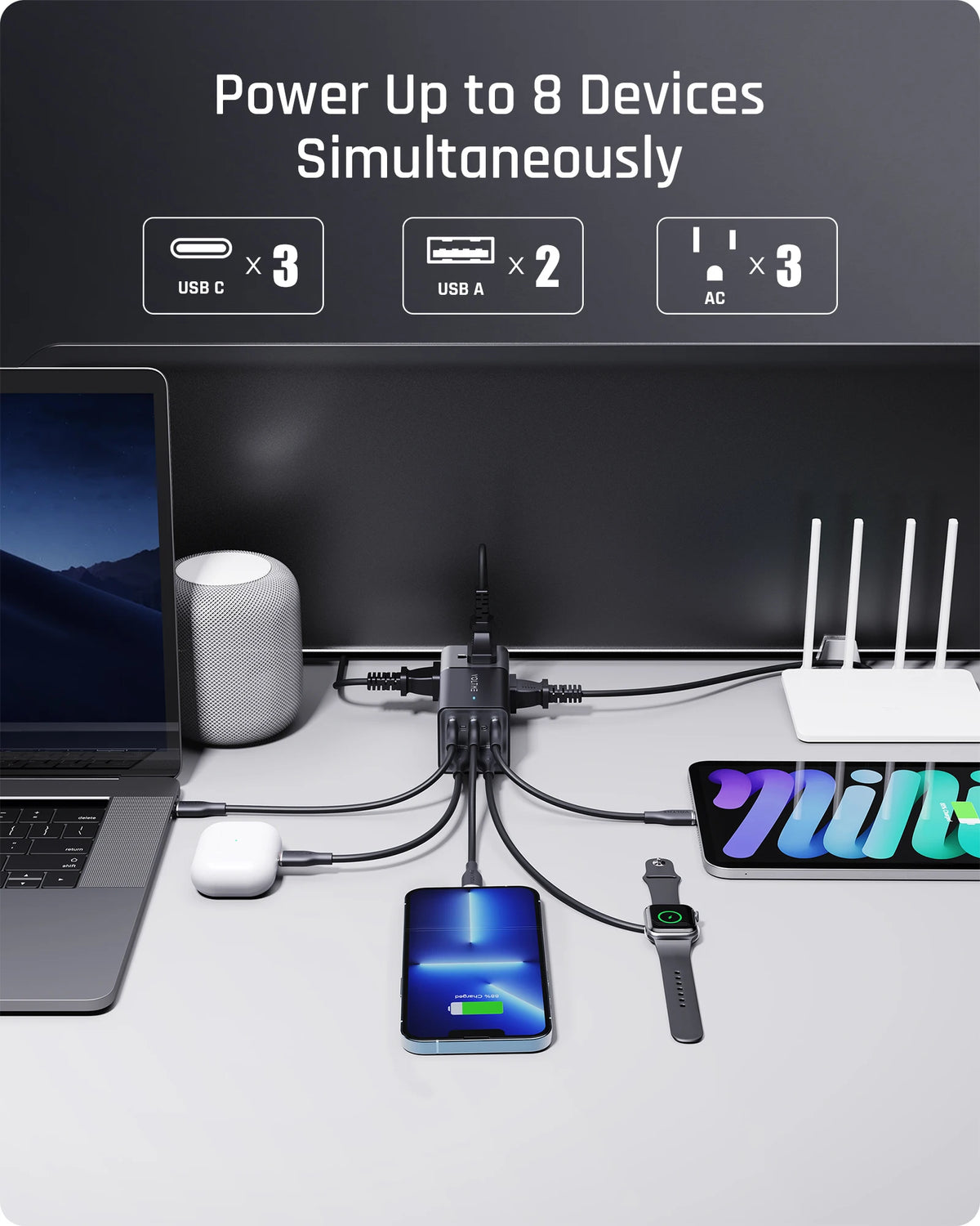 VOLTME 75W Desktop Charger Power Strip Quick Charge USB Type C Fast Charging Station For MacBook iPhone Xiaomi iPad Samsung