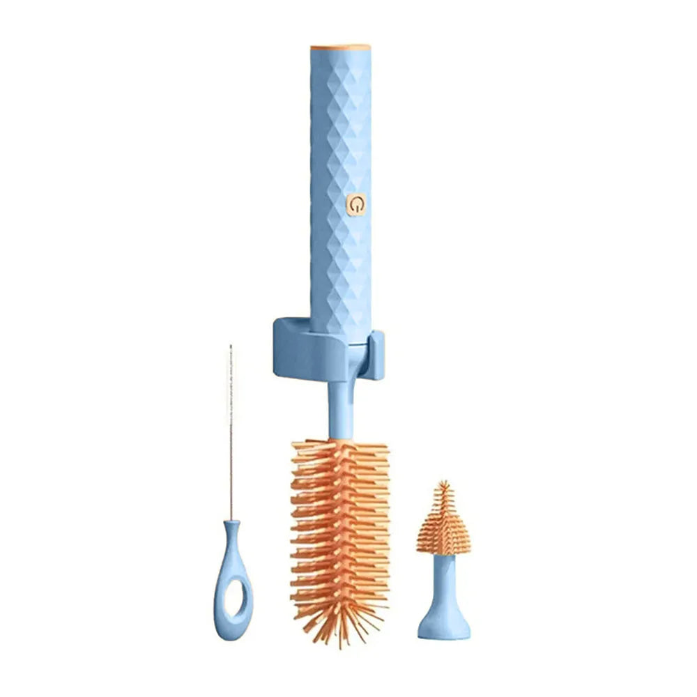 Electric Silicone Bottle Brush Baby Pacifier Thermos Cup Straw Cleaning Brush Long Handle Travel Cleaning Tools Set 1200mAh