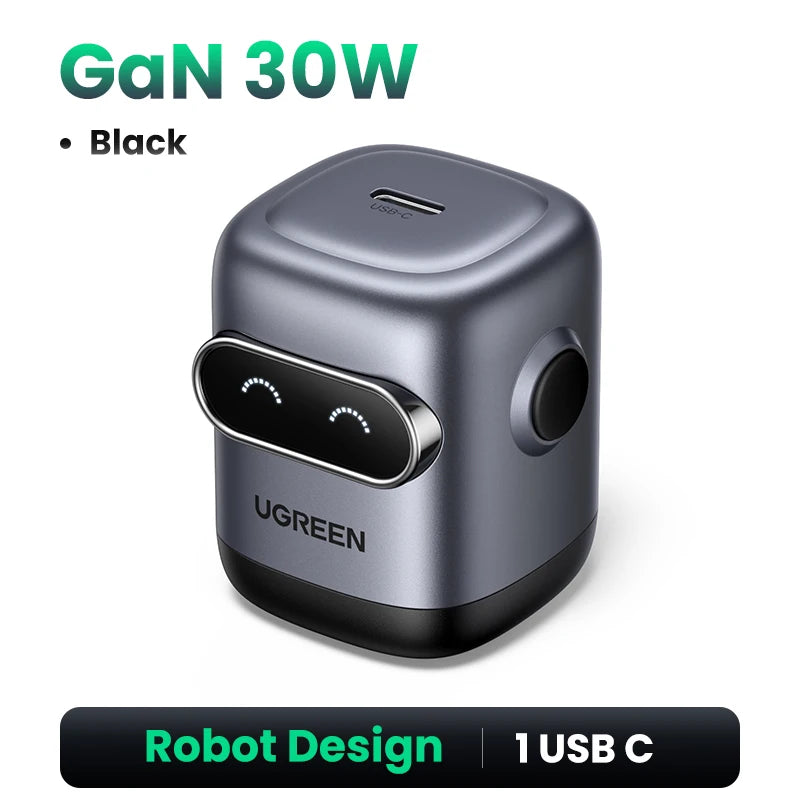 【US Plug】UGREEN 65W 30W GaN Charger Robot Design QC4.0 3.0 PPS for iPhone 16 15 14 Pro Macbook Laptops Tablet PD3.0 Fast Charger