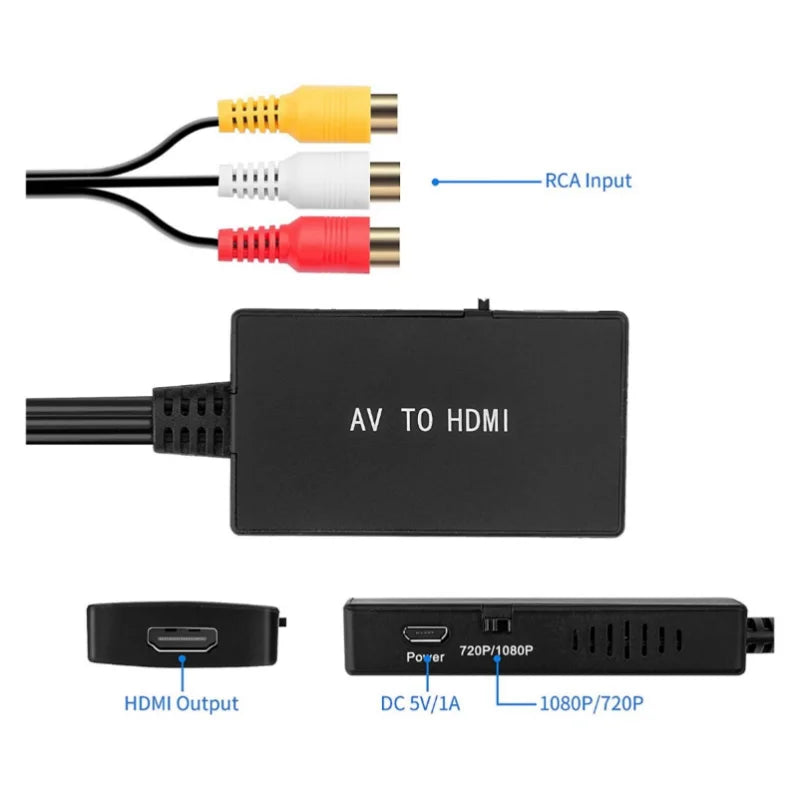 HDMI To RCA AV/CVBS Adapter HD Video Converter Box RCA AV/CVSB L/R To HDMI Video 1080P Mini HDMI To AV Support DVD/VCR/TV/PS3