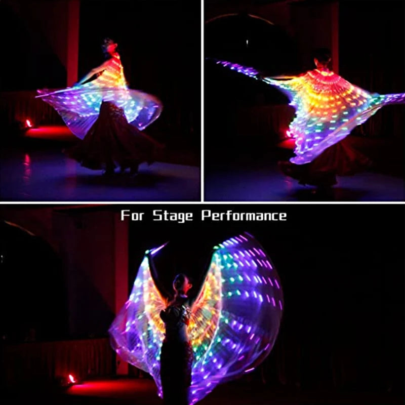 Belly Dance LED Isis Wings with Telescopic Sticks Butterfly Fairy Wing Colorful Glow Costume Carnival Party Halloween Dress Up