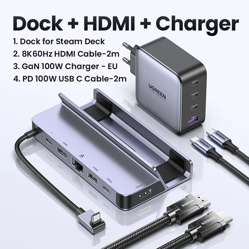 UGREEN Steam Deck Dock 4K60Hz 9 Ports RJ45 PD100W USB C HUB Compatible with Steam Deck ROG Ally LEGION Go iPhone 15 Pro/Pro Max