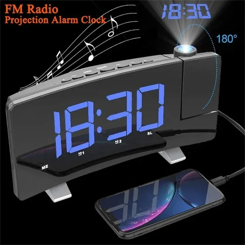 Multifuctional Projection FM Radio Alarm Clock Digital Clock with USB Charging Bedrooms Clock Wall Home Decor