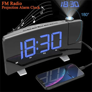 Multifuctional Projection FM Radio Alarm Clock Digital Clock with USB Charging Bedrooms Clock Wall Home Decor