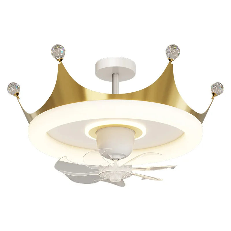 Full Spectrum Eye Protection Electric Fan Ceiling Light Bedroom Light Simple Children&#39;s Princess Room Girl&#39;s Room Crown Electric