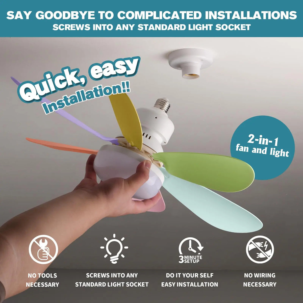 20.5-inch LED 40W ceiling fan light E27 with remote dimming function, suitable for living room, study, and home use, 85-265V - Stereotech