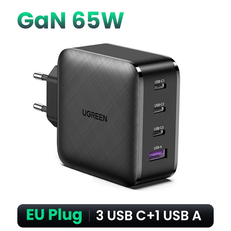 UGREEN 65W GaN Charger Quick Charge 4.0 3.0 Type C PD USB Charger with QC 4.0 3.0 Fast Charger for iPhone 16 15 14 Xiaomi Laptop