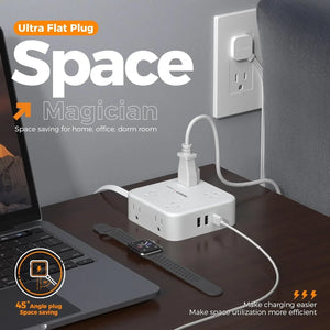 TESSAN Ultra Thin Flat Power Strip Plug with 8 Outlets 3 USB Multi Outlet Surge Protector with 5FT 10FT Extension Cable