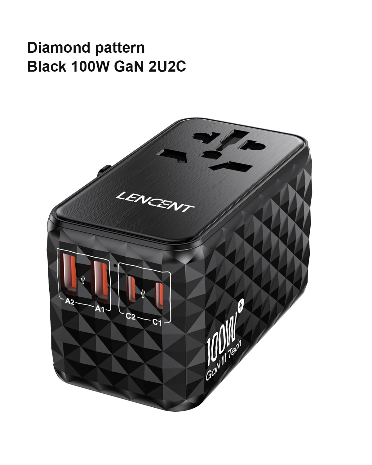 LENCENT 120W/100W/65W GaN Universal Travel Adapter with1 USB-A+3 Type-C PD3.0 Fast Charger EU/UK/USA/AUS plug for Travel