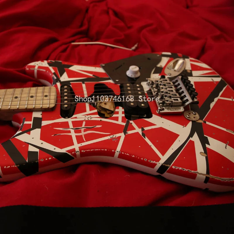 Eddie Relic Electric Guitar/Red Body/With Black And White Stripes/Free Shipping/Fast shipment within 48 hours