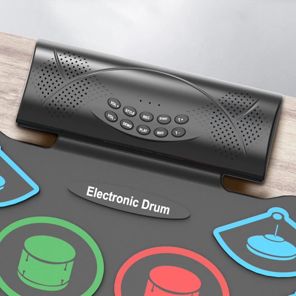 Electronic Drum Set with Drum Sticks and Pedals Roll-Up Drum Practice Pad BT Electric Drum Set for Kids Xmas Birthday Gift