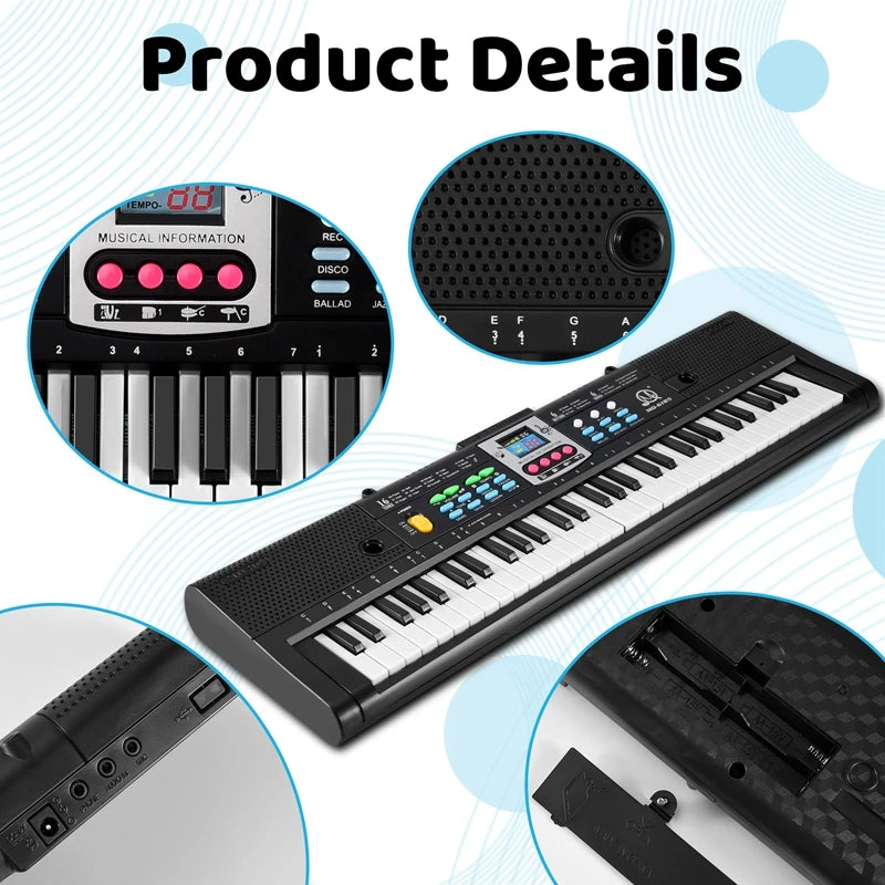 MQ 61 Keys Electronic Piano Digital Music Electronic Keyboard Musical Instrument Gift With Microphone For Kids Beginners