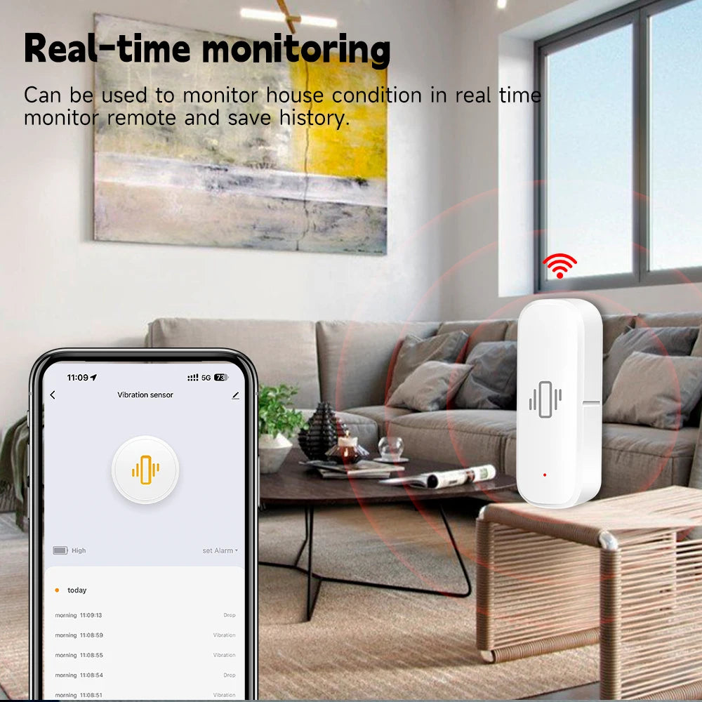 Tuya Zigbee Smart Vibration Sensor Detection Smart Life APP Notification Real-Time Monitor Motion Shock Alarm History Record - Stereotech