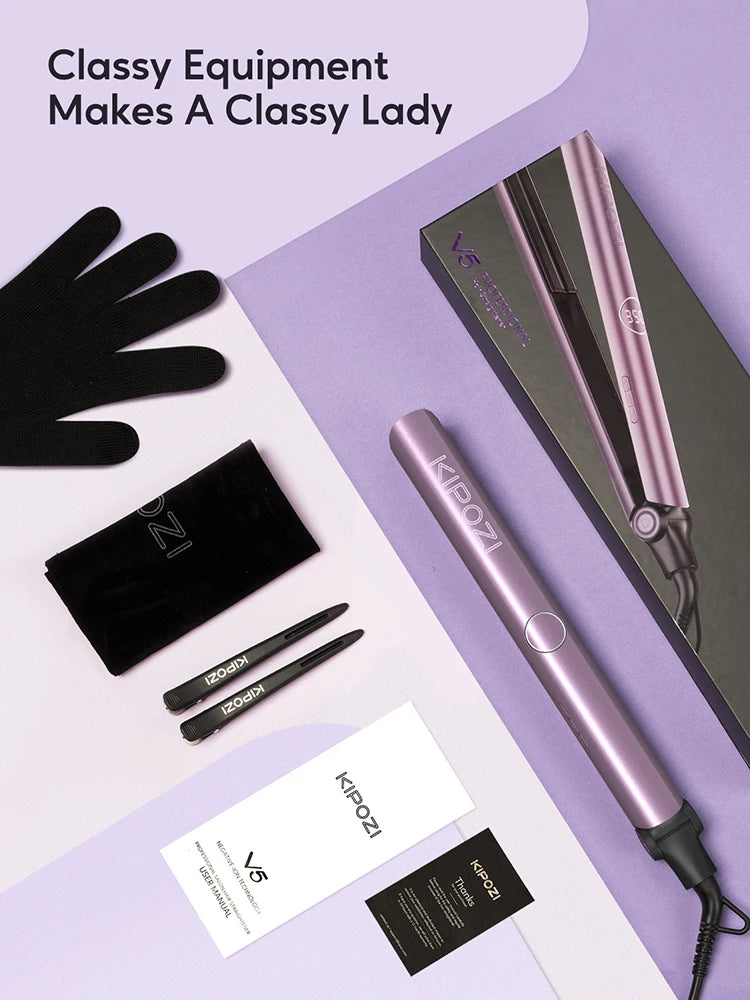 KIPOZI Hair Straighteners Flat Iron V5 PTC Titanium Plate Negative Ion 500W+, 2 in 1 Straightener and Curler , LED 9 temp level