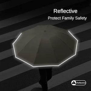 Reverse Buckle Automatic Folding Rain Umbrella for Men, Reflective Strip, Windproof, Outdoor Sports, Sun Umbrellas Women Parasol