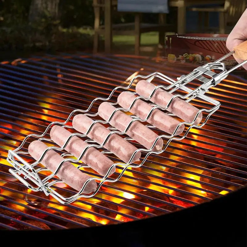 Grilling Basket Metal Mesh Barbecue Sausage Grilling Rack Net Picnic Camping BBQ Net Home Kitchen Barbecue Grilling Accessories - Stereotech