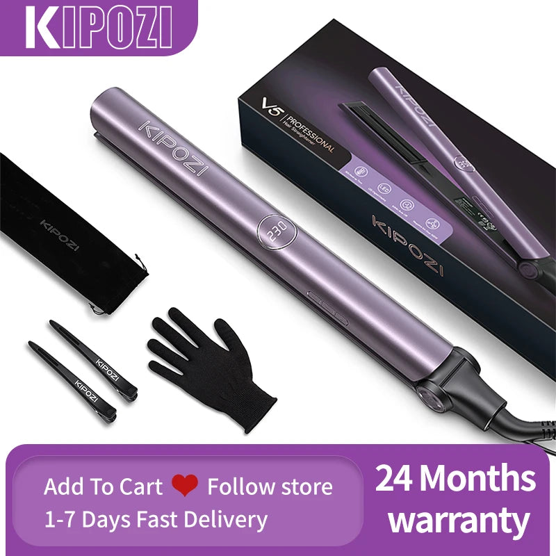 KIPOZI Hair Straighteners Flat Iron V5 PTC Titanium Plate Negative Ion 500W+, 2 in 1 Straightener and Curler , LED 9 temp level