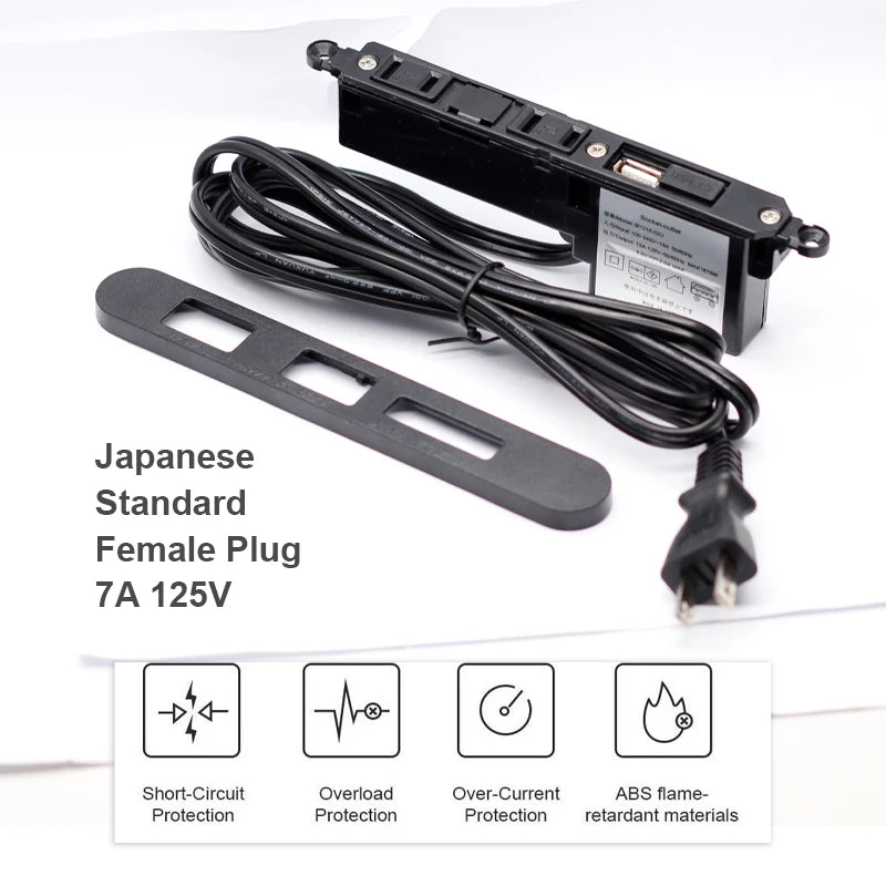 OEM 1.8M Hotel Furniture Recessed Japan 2 AC Outlets 1 USB Ports Power Strip