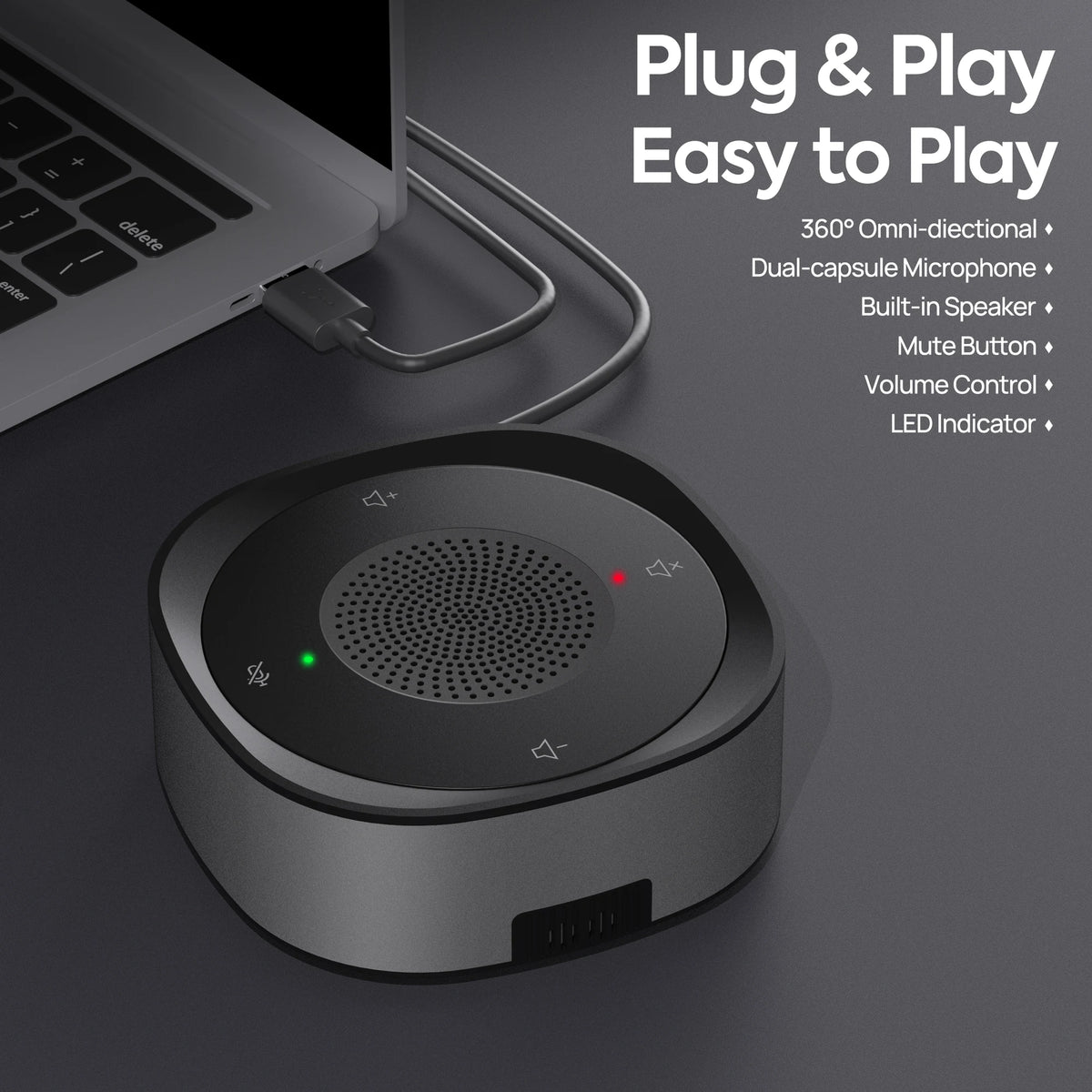 USB Conference Speaker, Microphone with Speakers, Omnidirection Zoom Mic Speakerphone with LED Indicator, Volume &amp; Mute Control