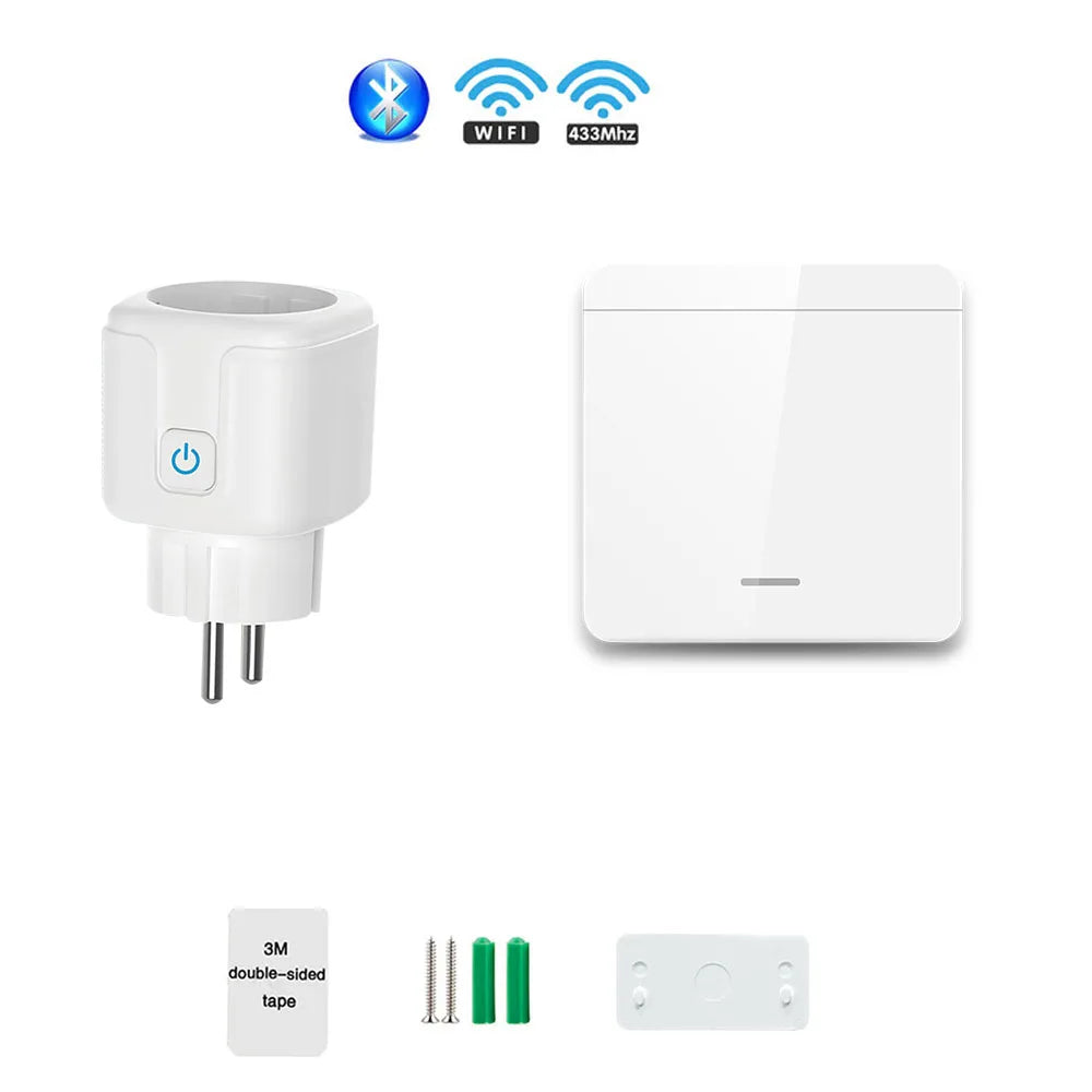Tuya Smart Life RF 433Mhz Wireless Mini Smart Socket Switch 16A Electrical Outlet Remote EU Plug Voice Control Google Home Alexa