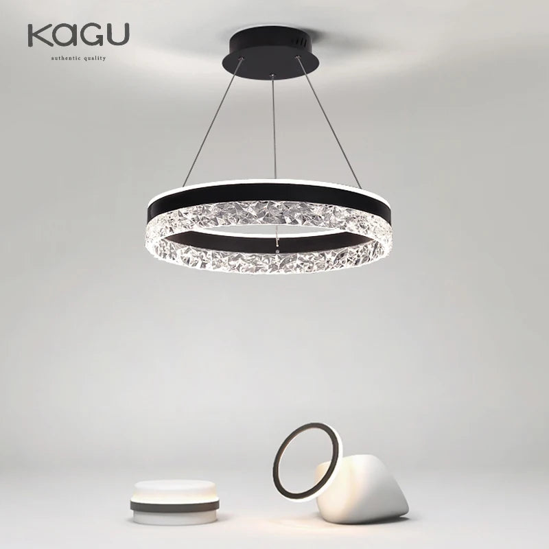 Minimalist Modern Led Chandelier Home Lighting Crystal Rings Ceiling Mounted Chandelier Lighting Hanging Lamp Black&amp;White Frame