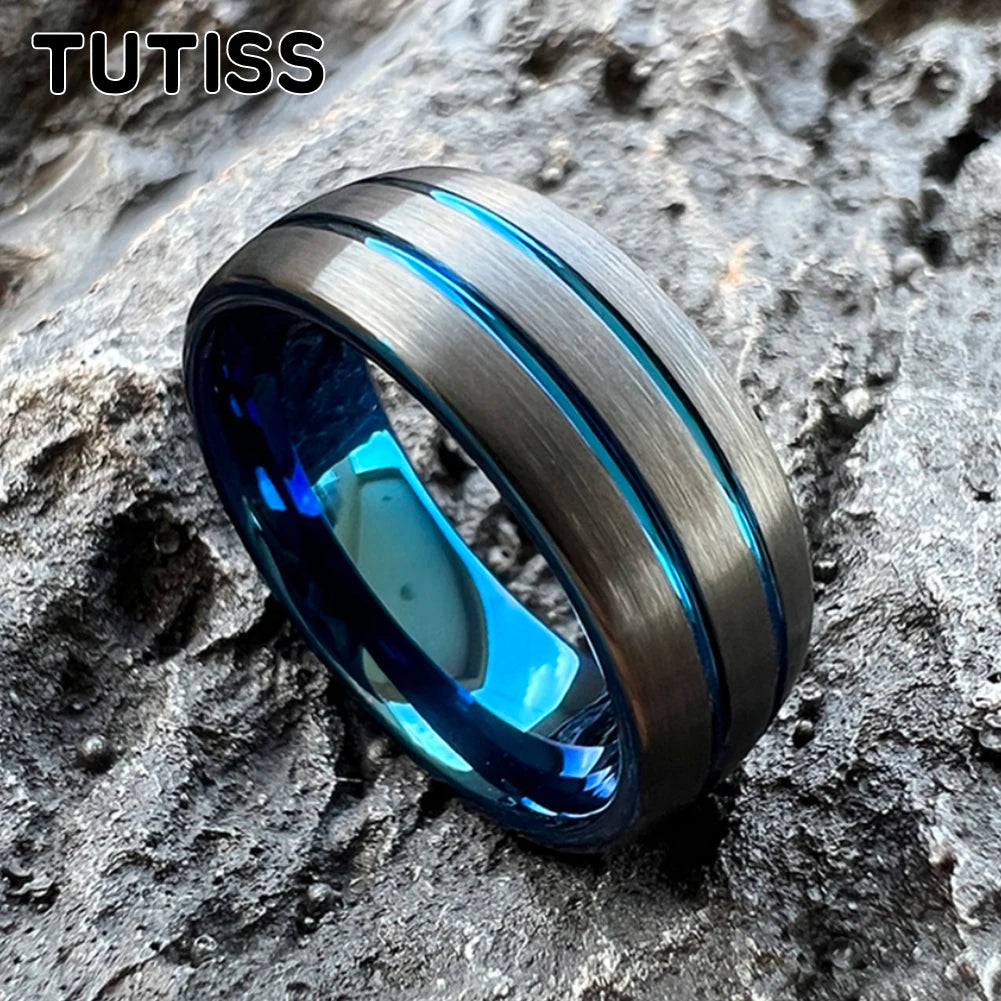 TUTISS 8mm Men Women Grooved Wedding Band Tungsten Carbide Ring Domed Brushed Finish Comfort Fit