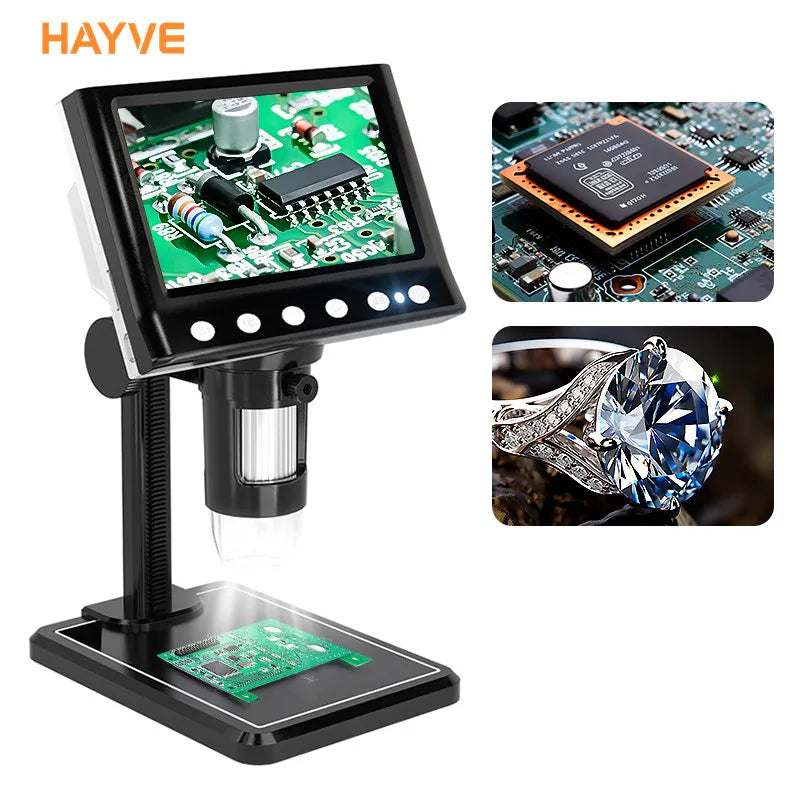 Hayve 4.3&#39;&#39; Digital Microscope 1600X USB Microscope 1080p Soldering Microscope with 8 LEDs Compatible with Windows/Mac OS (DM7)