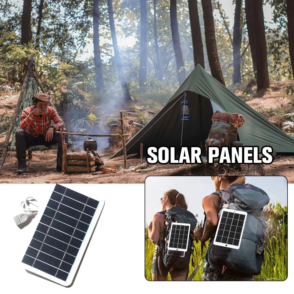 Portable Solar Panel 5V 2W Solar Plate with USB Safe Charge Stabilize Battery Charger for Power Bank Phone Outdoor Camping Home - Stereotech