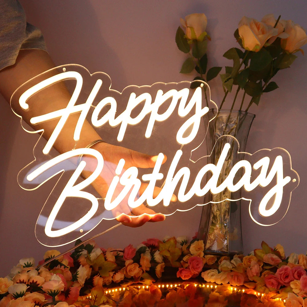 Kelly Led Neon Signs Happy Birthday USB Powered Neon Lights For Birthday Party Bedroom Living Room Wall Decor Gifts Neon Signs