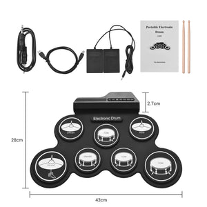 Electronic Drum Set USB Roll-Up Silicon Drums Pad Digital Foldable Electric Portable Compact Size Kit Hand Practice With Pedal