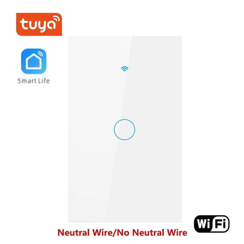 Tuya Smart Switches US Neutral Wire/No Neutral Wire Required Light WiFi Touch Switch 1/2/3/4 Gang Via Alexa Google Home Alice