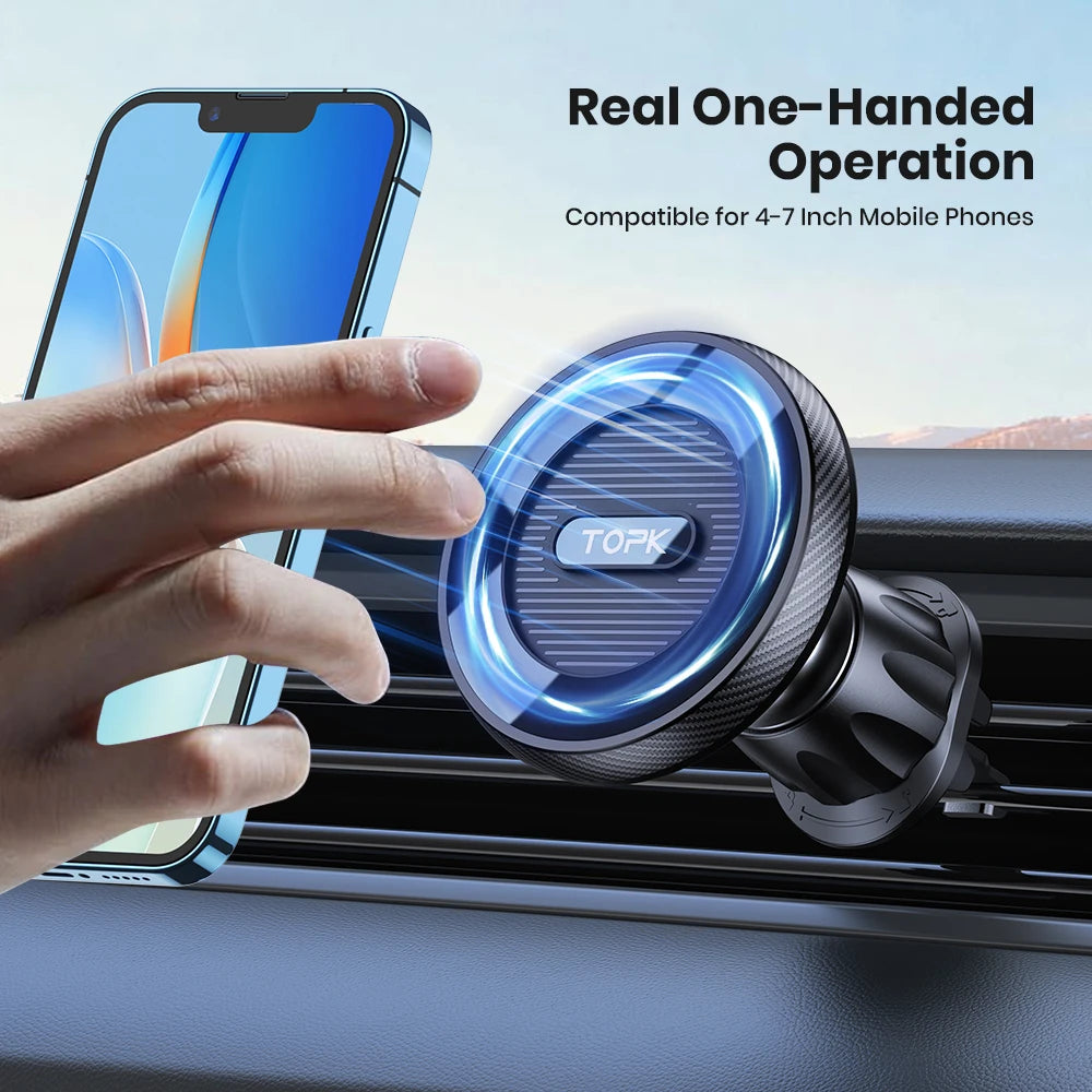 TOPK Magnetic Car Phone Holder Air Vent Car Phone Stand For Magsafe iPhone 15 14 13 ProMax Xiaomi Samsung Strong Magnet Holder - Stereotech